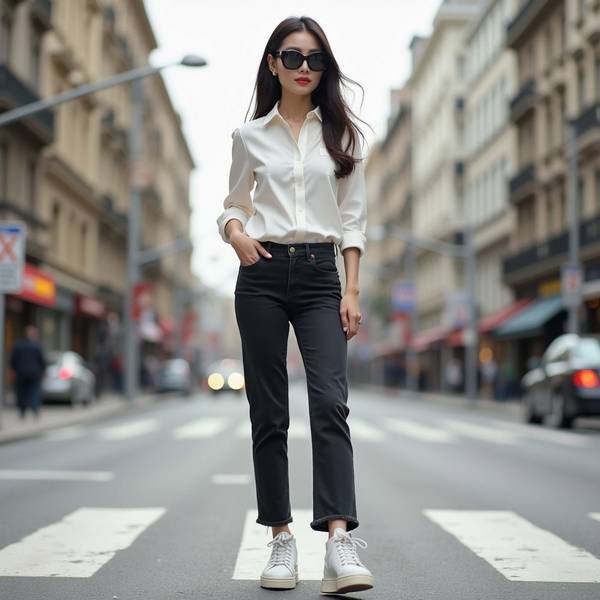 蓝色牛仔裤搭配什么颜色上衣，经典蓝牛仔裤搭配红色白黑色上衣时尚穿搭指南