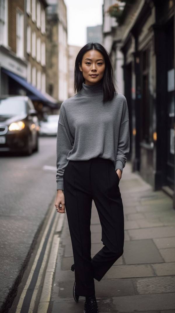 穿衣搭配上深下浅，冬季穿搭新风尚：深色上装搭配浅色下装点亮沉闷造型