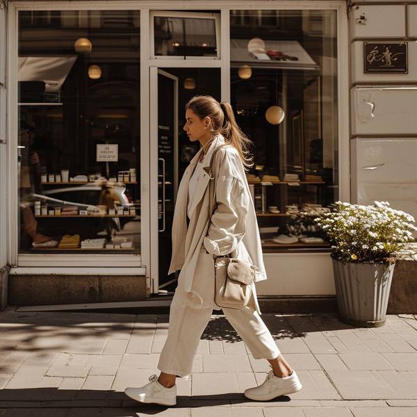 风衣配什么裤子和鞋子,风衣潮搭攻略:五款裤鞋组合穿出秋日高级感
