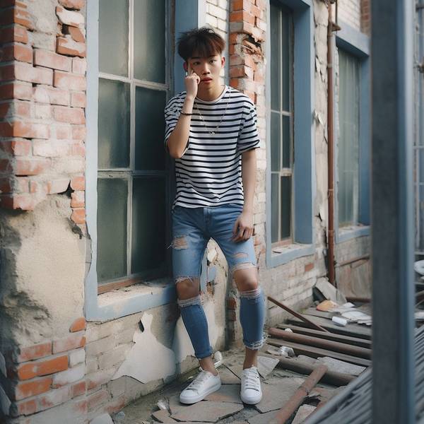 男生蓝色牛仔裤配什么上衣，男生蓝色牛仔裤穿搭指南，百搭上衣款式全解析