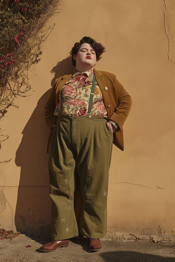 胖的人穿背带裤好看吗，丰满之美：背带裤穿搭重塑身材新维度