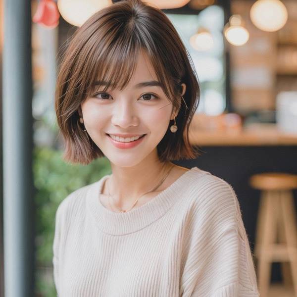 圆脸短发适合什么刘海，空气刘海柔化圆脸轮廓，短发瞬间提升精致感