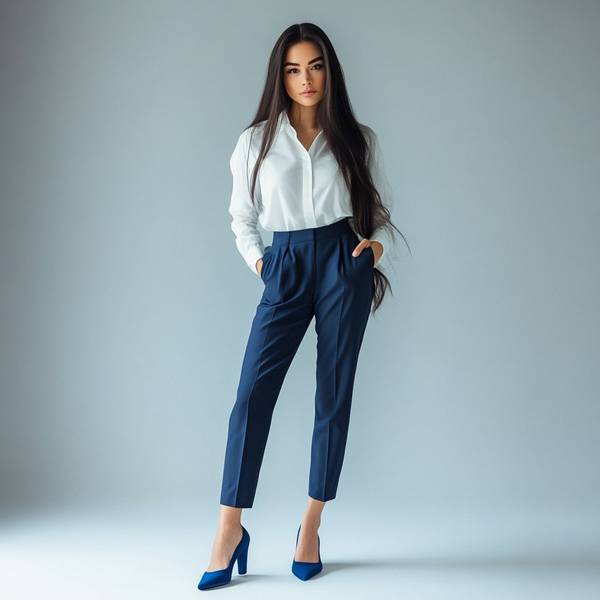 蓝色裤子配什么颜色上衣好看,优雅蓝裤穿搭指南:从牛仔蓝到克莱因蓝的配色方案