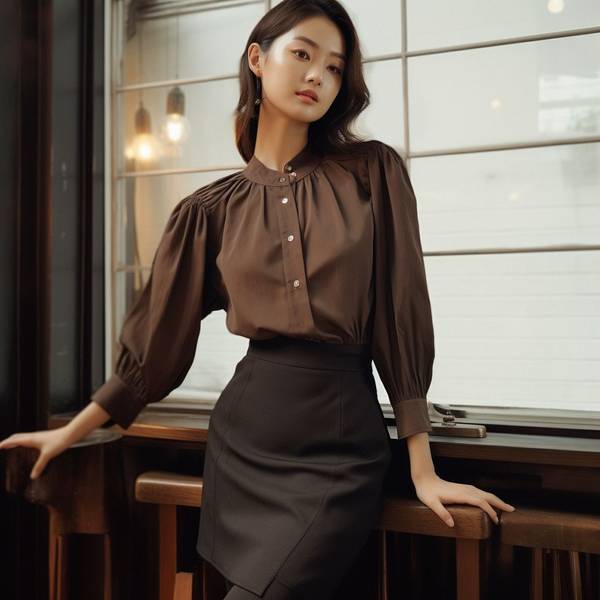 咖啡色裙子配什么颜色上衣好看,棕色半裙搭配杏色上衣最显气质优雅