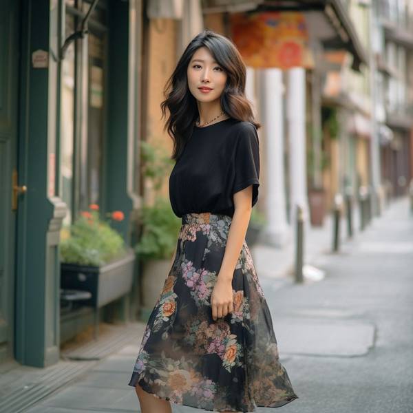 黑色裙子配什么颜色上衣，黑色裙子色彩搭配指南，6种上衣配色穿出高级感