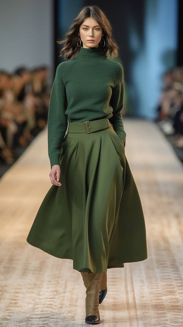 墨绿色裙子配什么颜色上衣好看，墨绿裙装的理想上衣配色方案