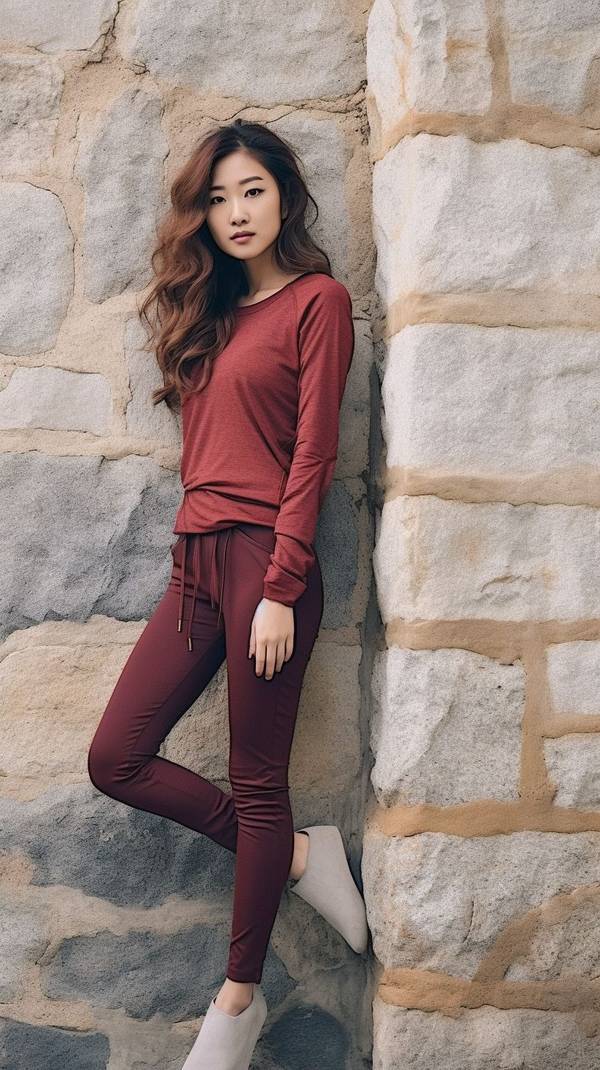 酒红色裤子配什么颜色上衣好看，酒红长裤的绝美配色手册：10种上衣搭配指南