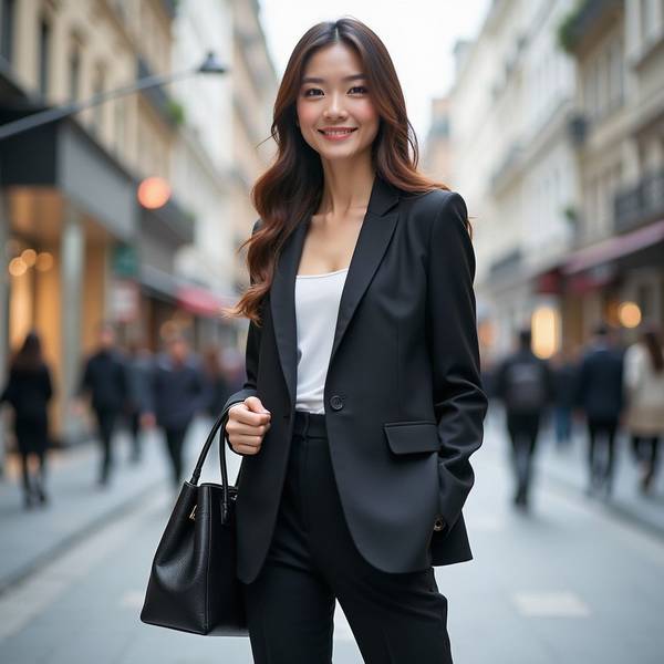 黑色西服外套怎么搭配,23款实用造型解锁黑西服的时尚密码