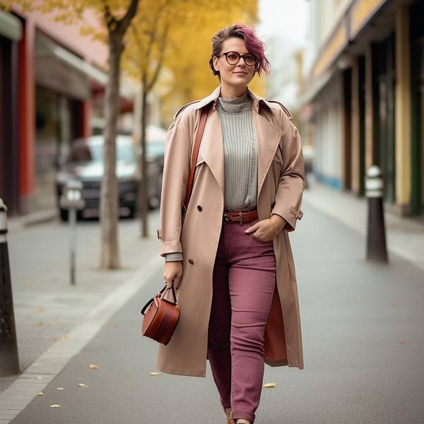 卡其色裤子配粉色上衣，粉色上衣搭配卡其裤的时尚通勤造型指南