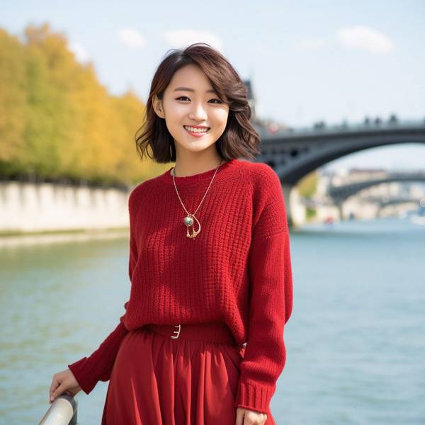 红色蕾丝裙配什么上衣，白色针织上衣搭红色蕾丝裙优雅温柔风