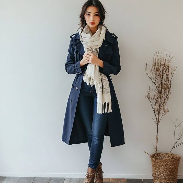 深蓝色风衣配什么内搭，深蓝风衣最实用配色：配白显贵、搭灰知性、撞棕时髦