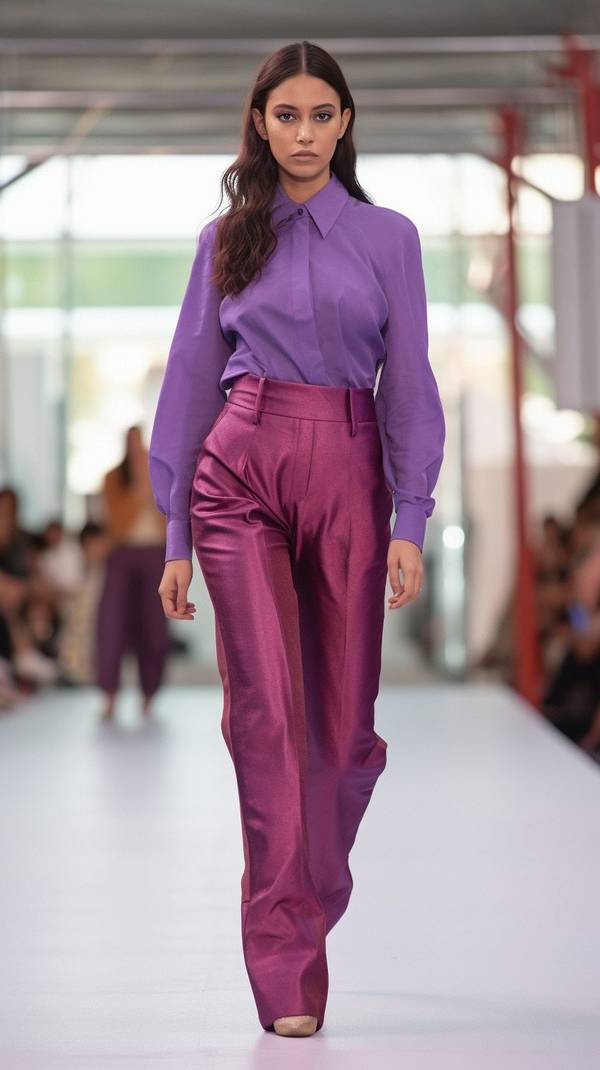 紫色的裤子配什么颜色的上衣，紫色裤子配色指南：最佳上衣色彩搭配方案