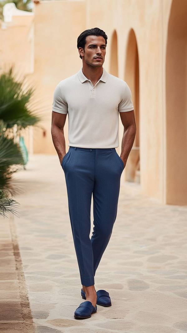 蓝色裤子配什么颜色上衣好看，优雅蓝裤穿搭指南：从牛仔蓝到克莱因蓝的配色方案