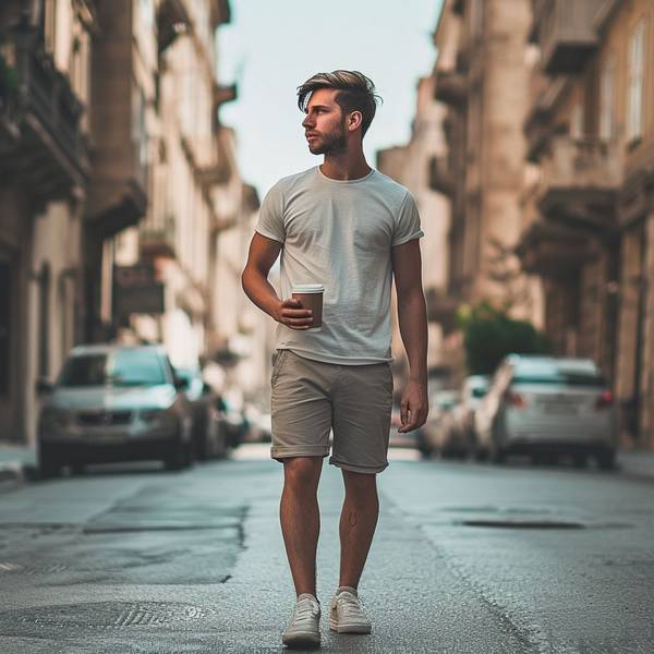 灰色短裤配什么短袖男，灰调夏日穿搭指南：男士灰色短裤配色搭配全解析