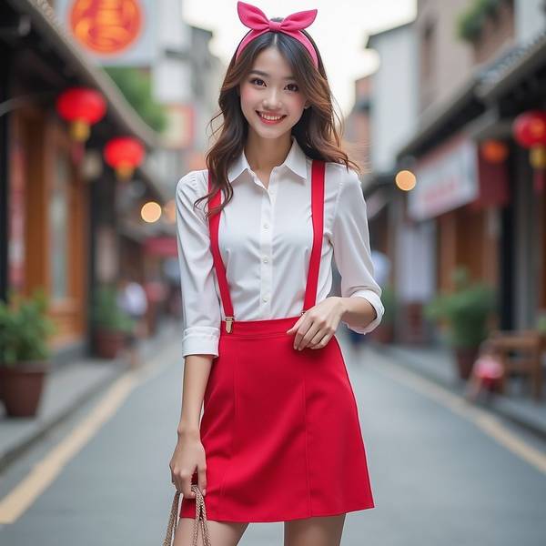 红色蕾丝裙配什么上衣，白色针织上衣搭红色蕾丝裙优雅温柔风