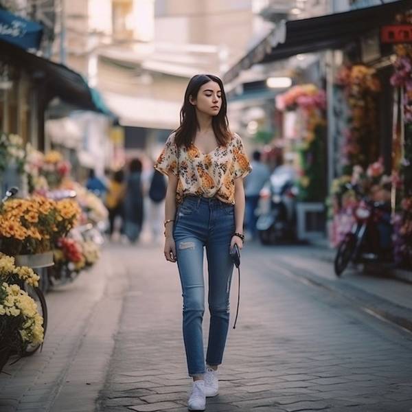 蓝色牛仔裤搭配什么颜色上衣，经典蓝牛仔裤搭配红色白黑色上衣时尚穿搭指南