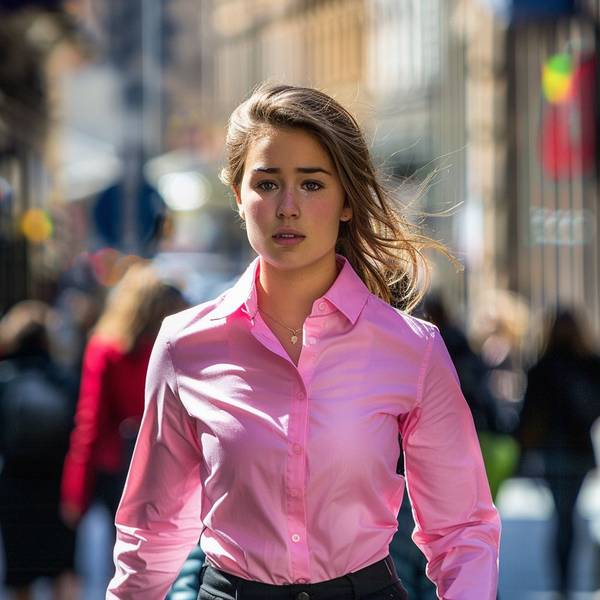 卡其色裤子配粉色上衣，粉色上衣搭配卡其裤的时尚通勤造型指南