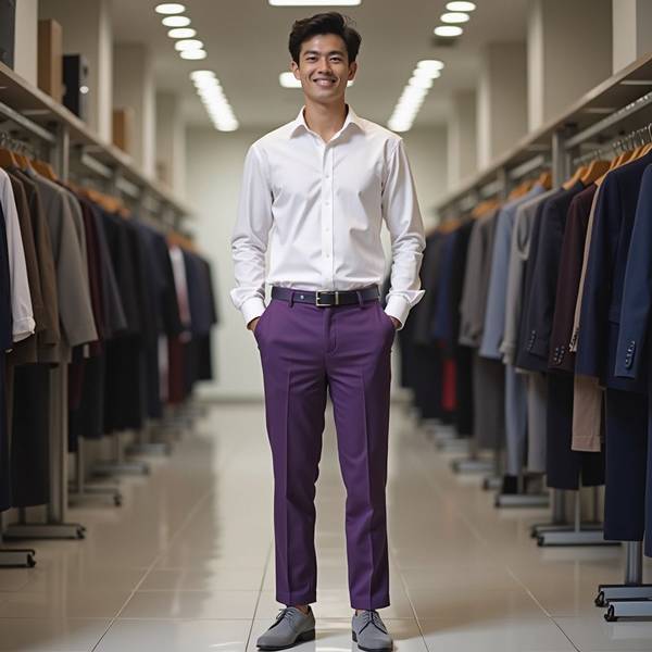 紫色的裤子配什么颜色的上衣，紫色裤子配色指南：最佳上衣色彩搭配方案