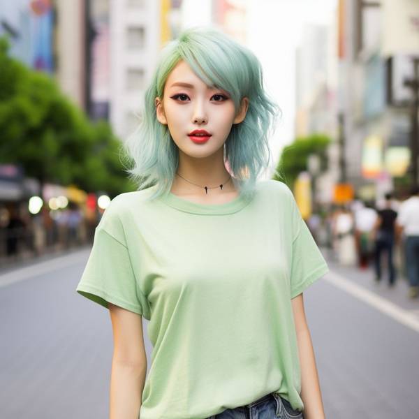 绿色的短袖配什么裤子,清新的绿色短袖百搭穿搭,牛仔黑裤休闲吸睛指南