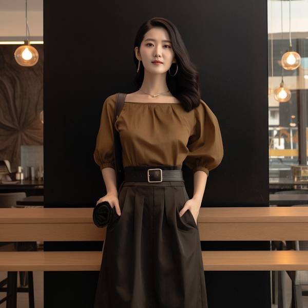 咖啡色裙子配什么颜色上衣好看，棕色半裙搭配杏色上衣最显气质优雅