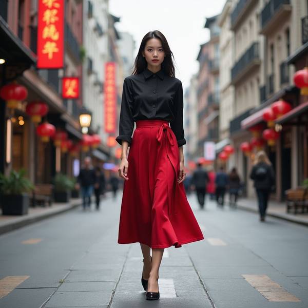 黑色裙子配什么颜色上衣,黑色裙子色彩搭配指南,6种上衣配色穿出高级感