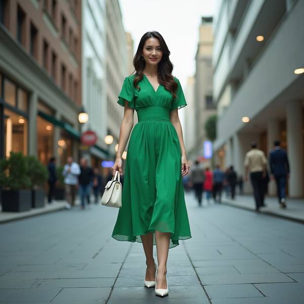 墨绿色的裙子配什么颜色的鞋子，墨绿裙装配色指南：五种优雅鞋履搭配方案