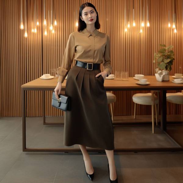 卡其色裙子配什么颜色上衣好看，10套卡其色裙子搭配指南 气质优雅不重样