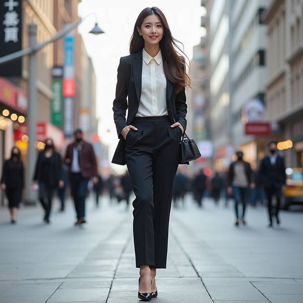 藏青色裤子配什么颜色上衣,藏青裤装优雅配色指南:精选搭配色系全攻略