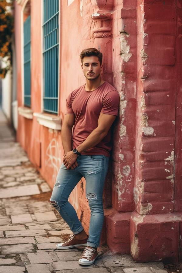 蓝色牛仔裤配什么颜色短袖，蓝色牛仔裤搭配这4种颜色短袖效果更出众