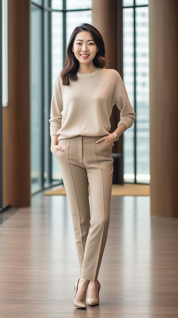 杏色上衣配什么颜色裤子，杏色上衣搭配指南：配这三种裤子颜色时髦又高级