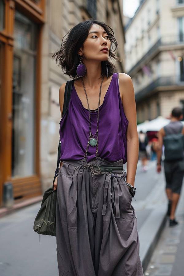 紫色短裤配什么颜色上衣好看，紫色短裤配色指南：优选上衣色彩搭配方案