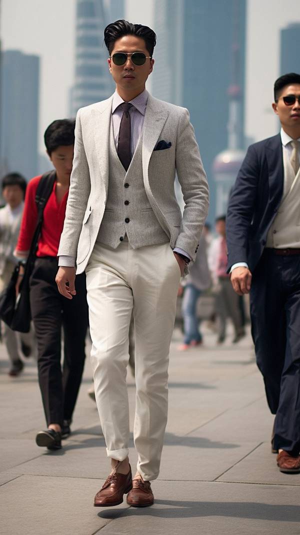 灰色西裤配什么颜色皮鞋，灰色西裤搭配黑色与棕色皮鞋最显高级