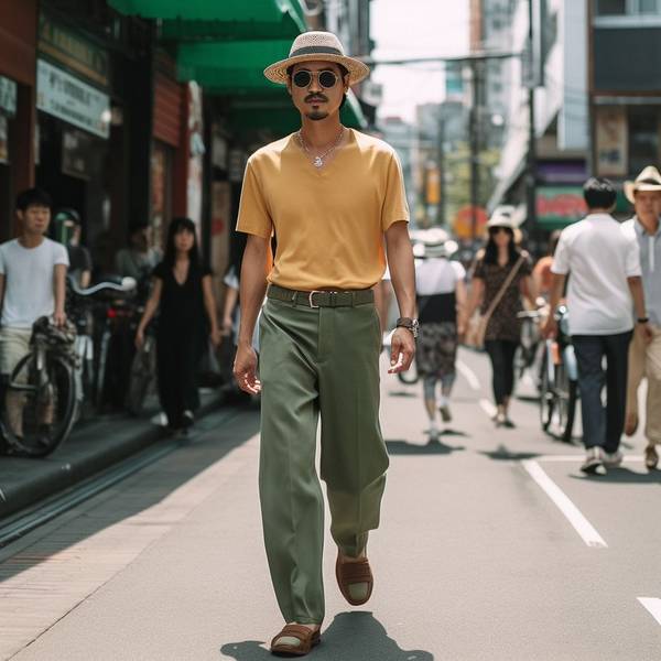 土黄色裤子配什么颜色上衣，土黄色裤子的五种绝美配色方案展现高级穿搭魅力