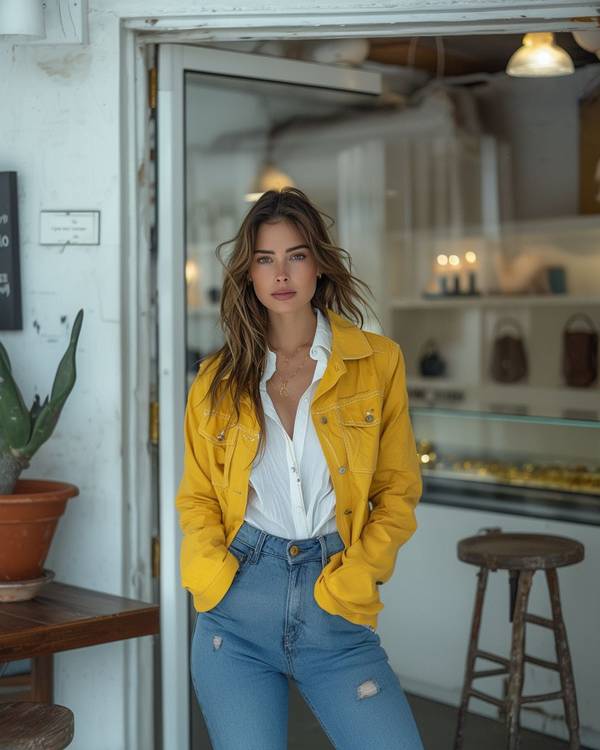 黄色裤子配什么颜色上衣,黄裤子配色指南:这4种上衣颜色最显白高级